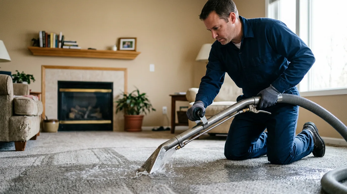 Water damage restoration technician working near Inman, KS